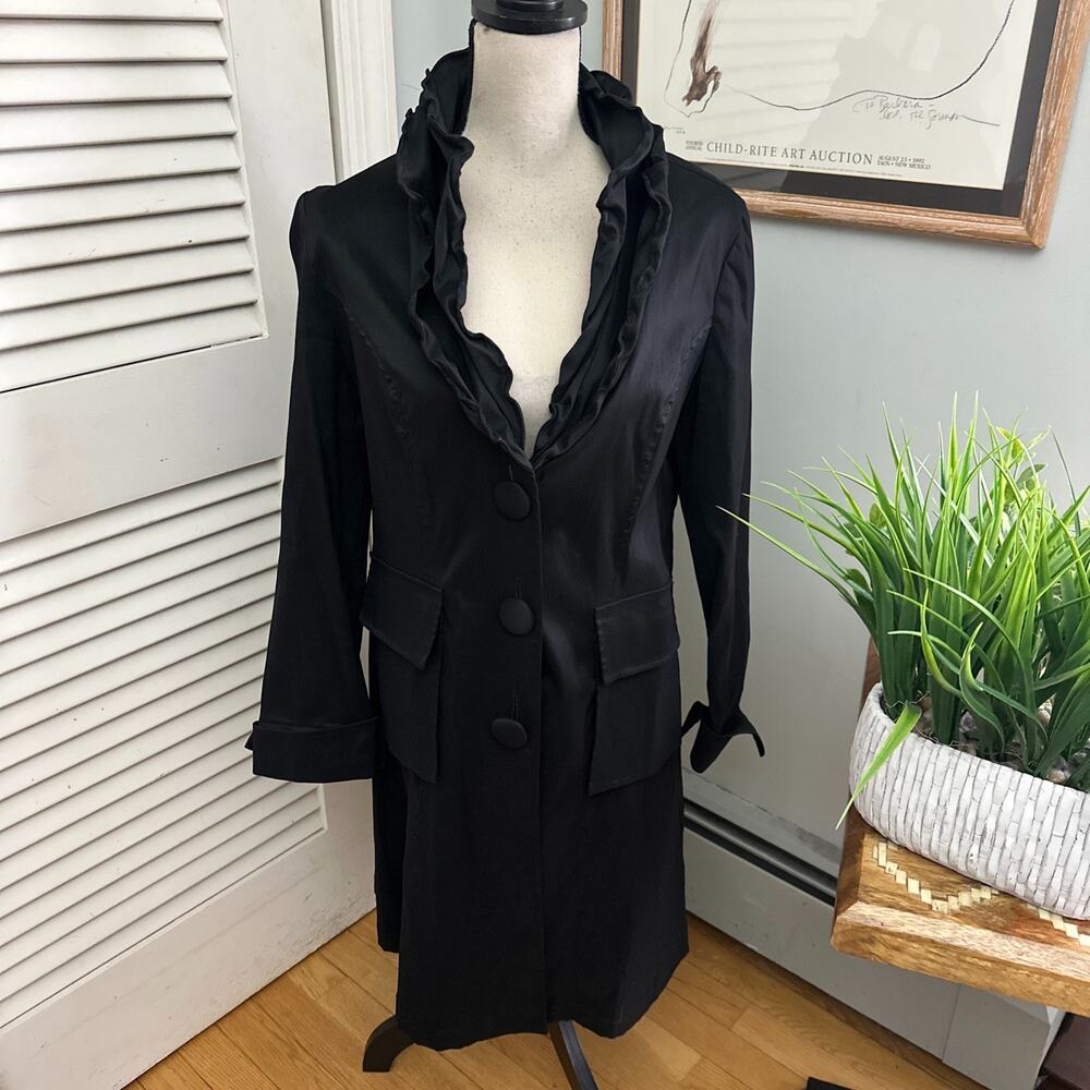 Joseph Ribkoff Coat Womens 10 Black Taffeta Ruffle Evening Eclectic Statement